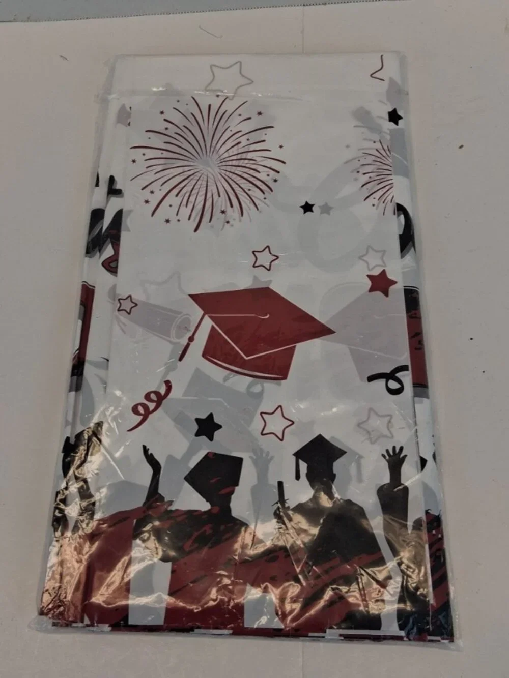 Graduation Plastic Tablecloths 3 Pack Red Black Cap Stars Party Decor NOS Sealed
